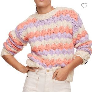 MANGO CHUNKY KNIT CREWNECK SWEATER NWT XS PINK PURPLE CREAM